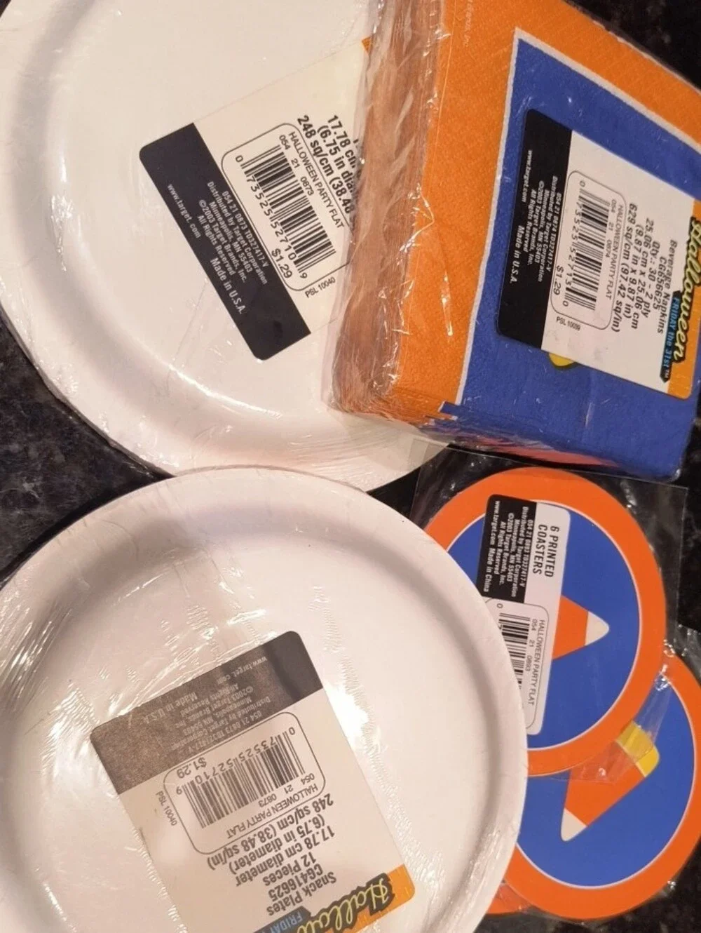 Target Candy Corn Party Plates, Napkins & Coasters - Orange & Blue
